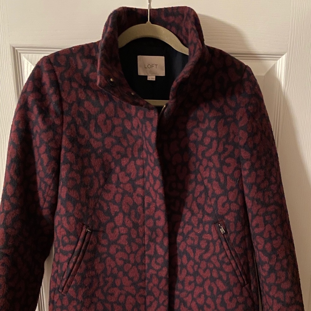 Loft Animal Print Funnel Neck Coat